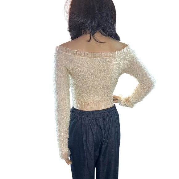 Zara Off the Shoulder Cropped Tulle Ruffle Trim Top in Pale Yellow Size Small - Picture 6 of 6